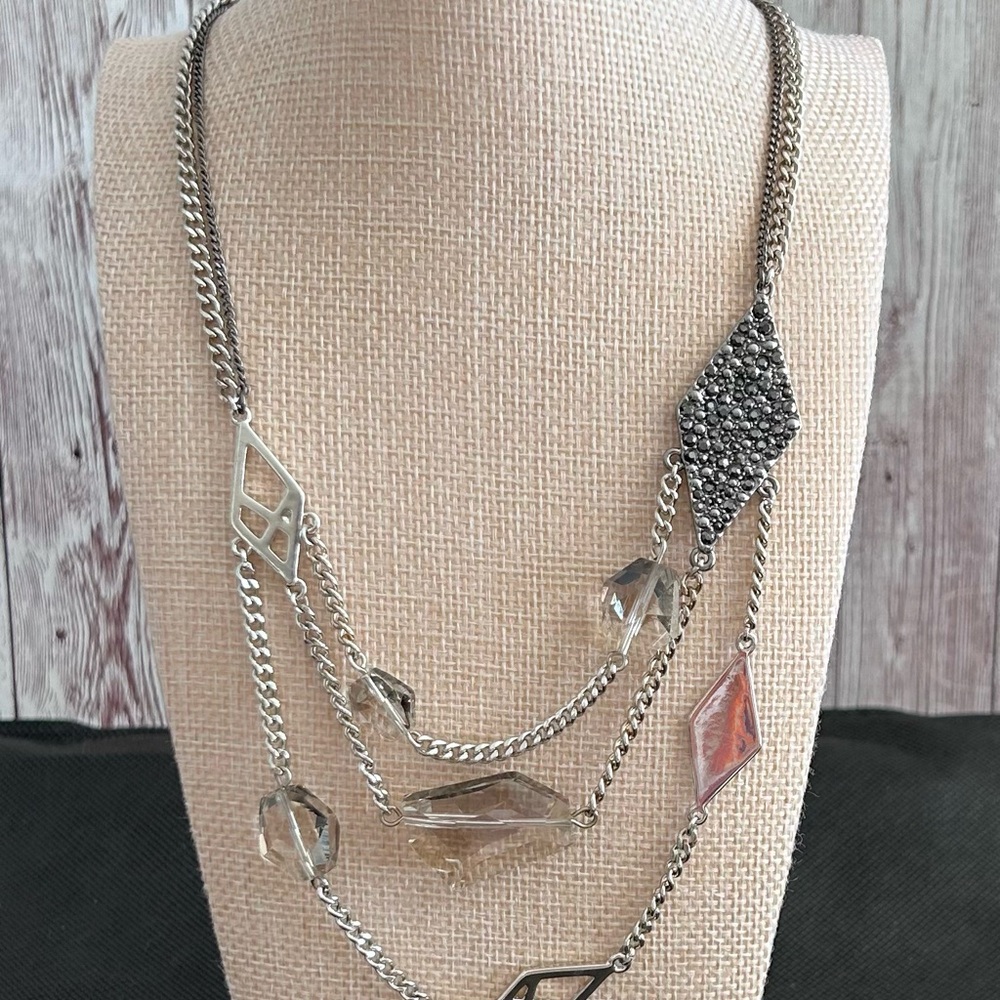 Kenneth Cole Two Tone Crystal Necklace Multi Layer Art Deco
